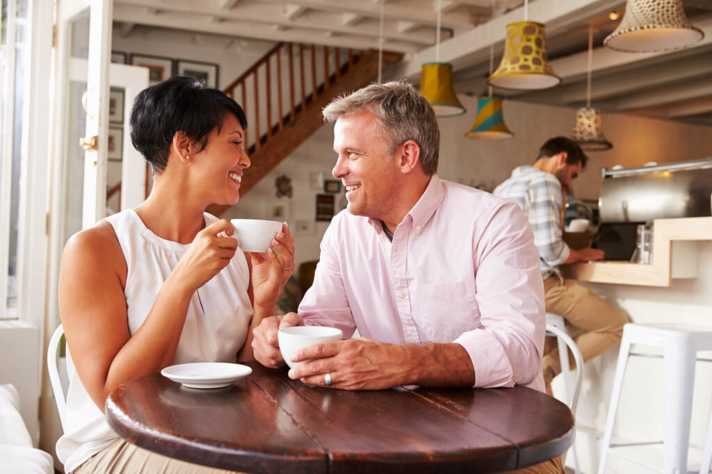 a couple of divorced people on a date in a cafe